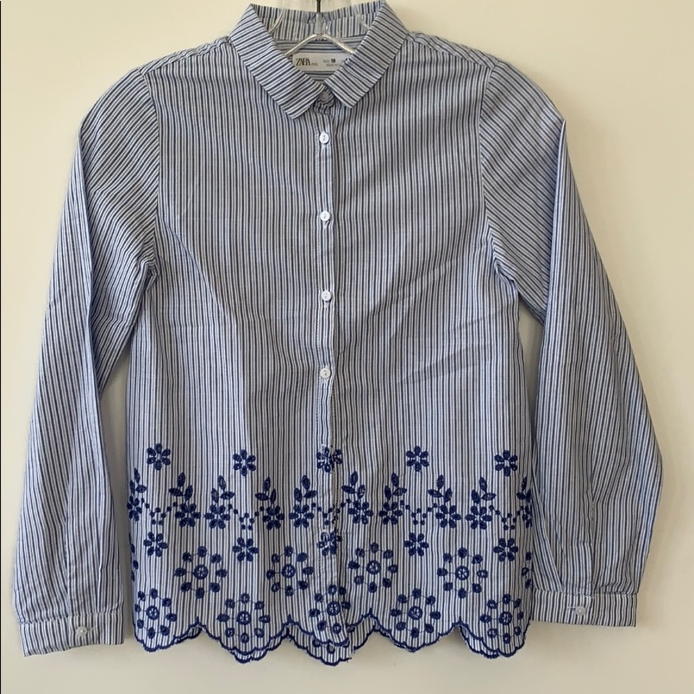 Zara Girls Blue/White Blouse #C0036